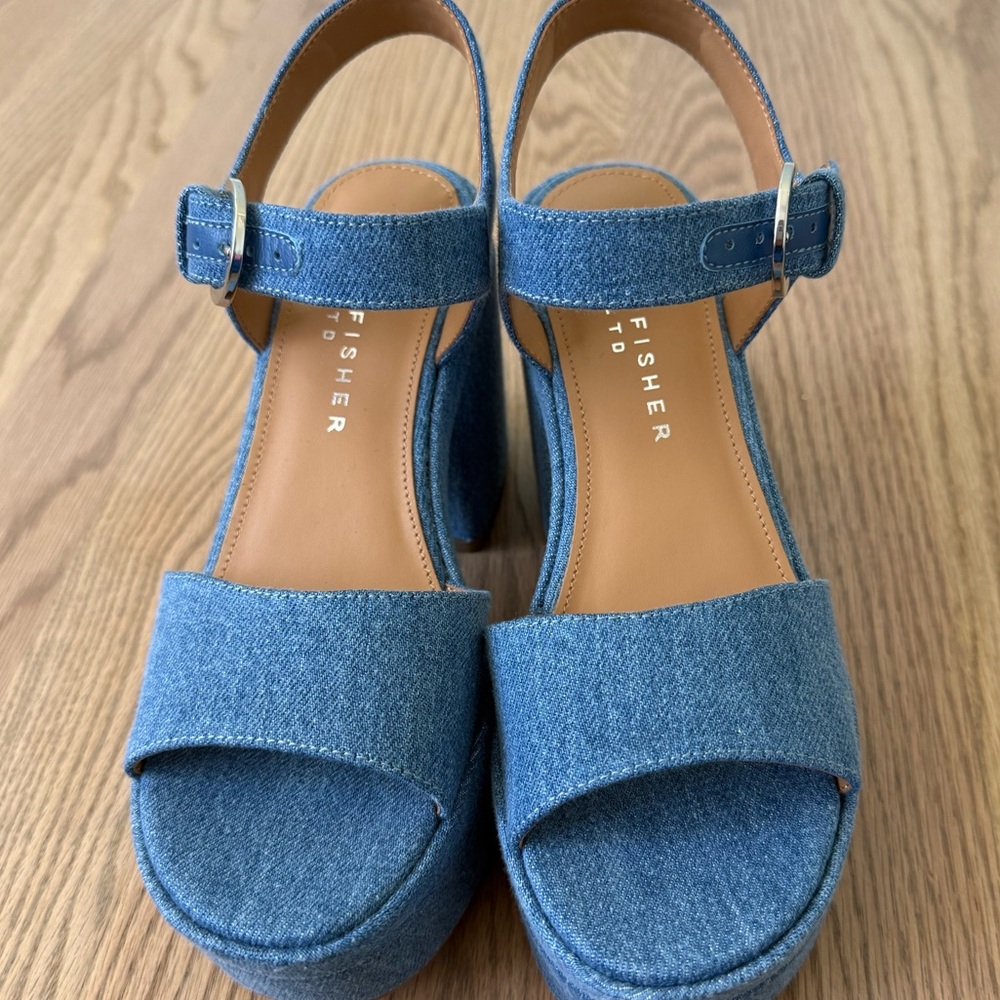Marc Fisher Denim Blue Platform Sandals